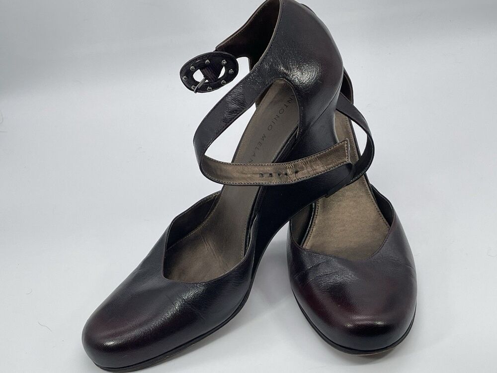 Antonio Melani Glove Fit Leather Wedge Heels Brown Ankle Strap Women’s Size 9 - Picture 6 of 7